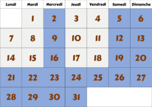 Calendrier Octobre 2024