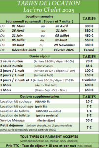 Chalet 2025 Tarif